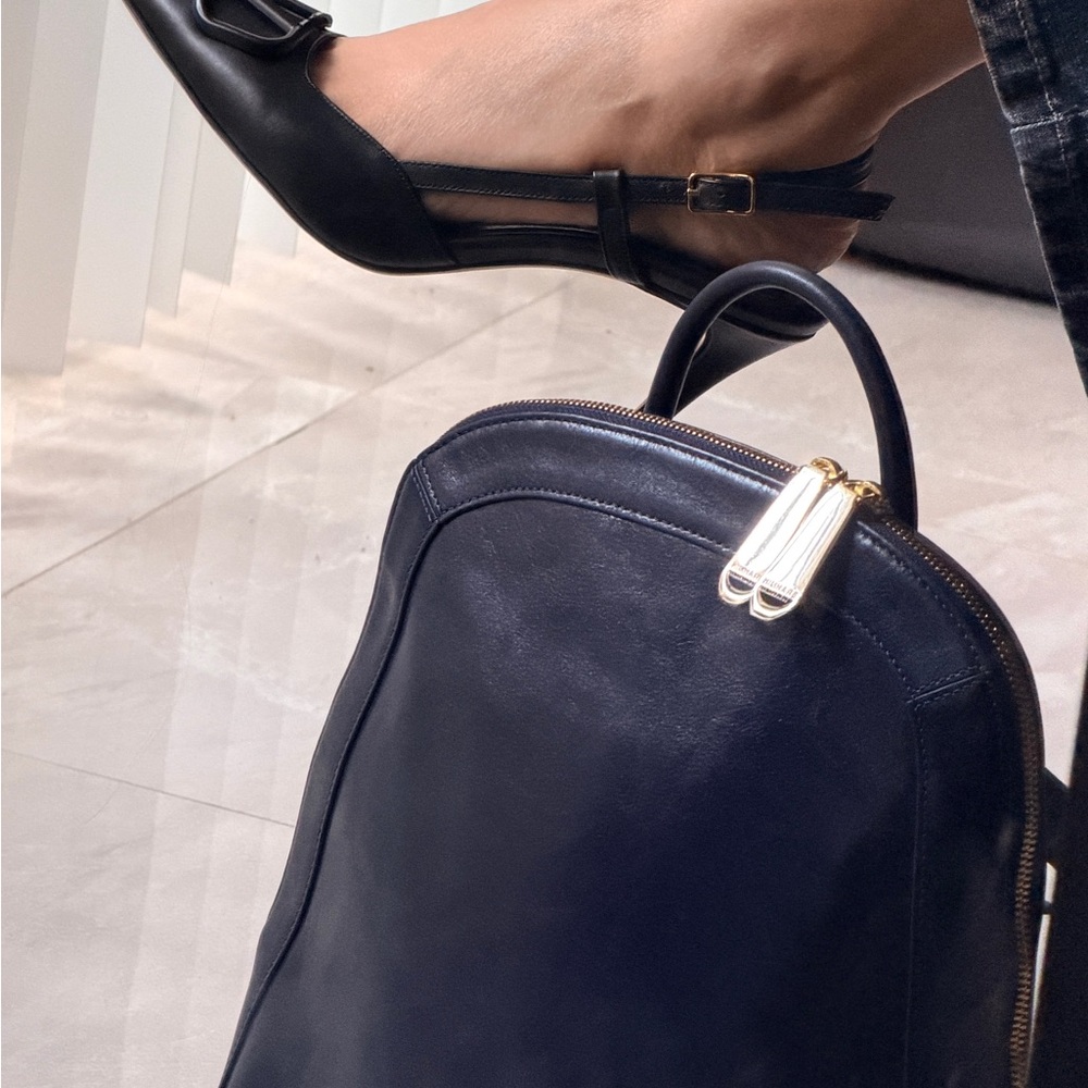 Brahmin Navy Blue Leather Backpack with Gold Hardware - Picture 10 of 16